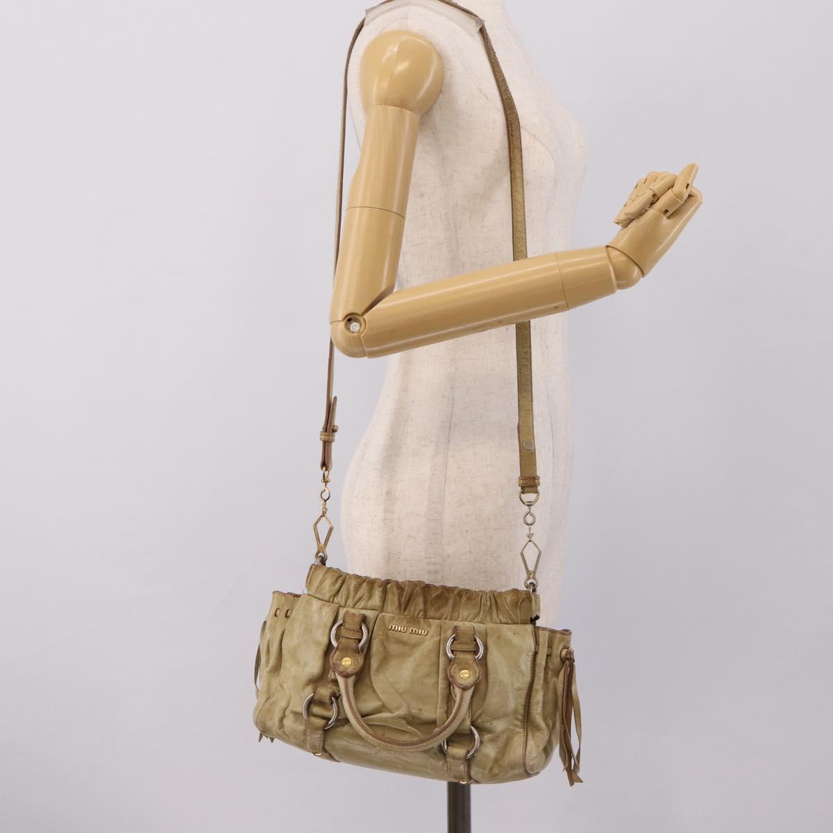 Miu Miu Hand Bag Vitellolux 2way Beige Gold Auth 208018A