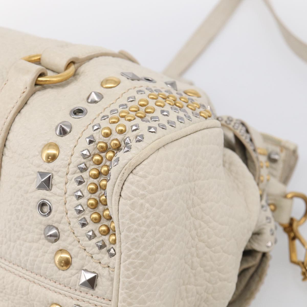 Miu Miu Hand Bag Leather 2way Ivory Gold Auth 208020A