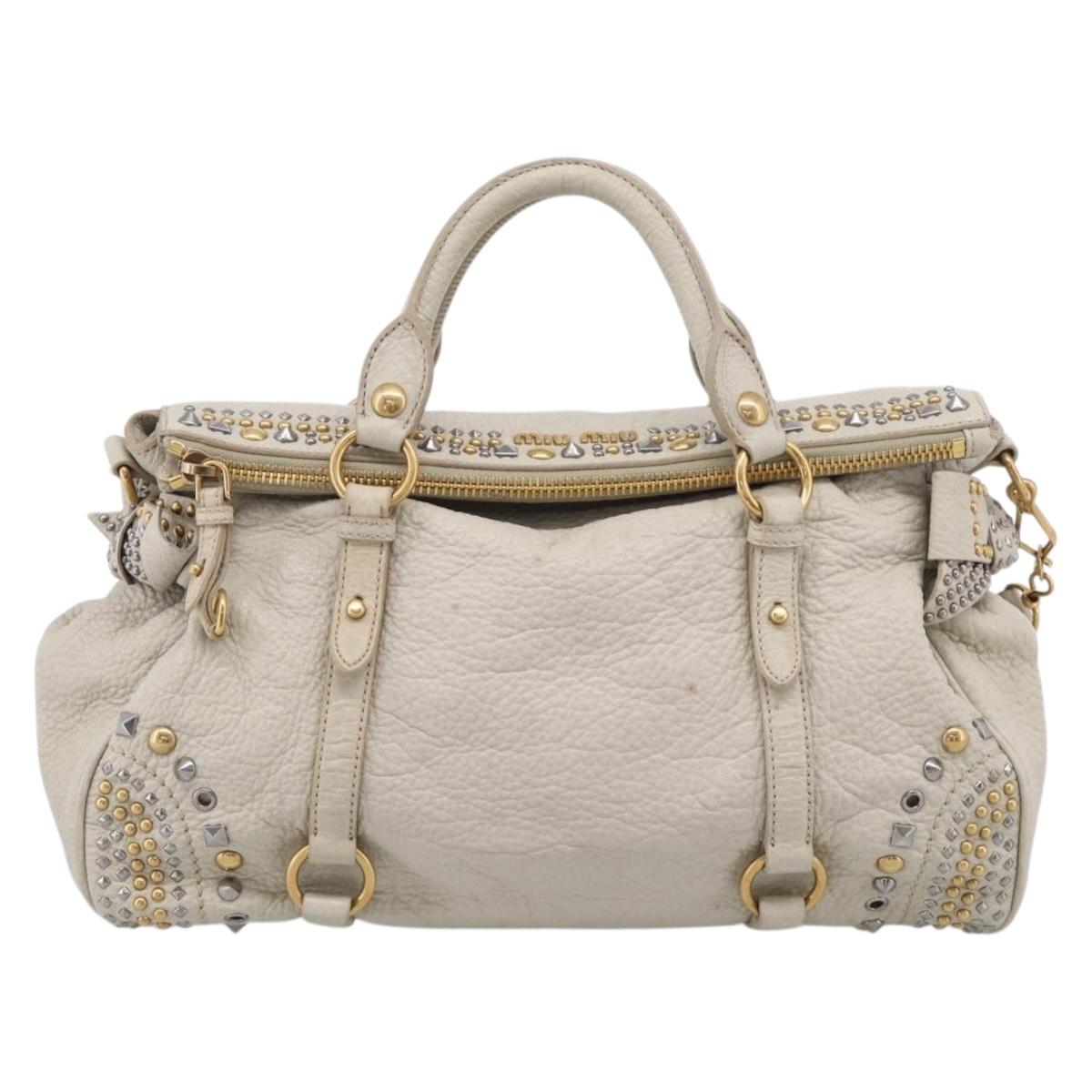 Miu Miu Hand Bag Leather 2way Ivory Gold Auth 208020A
