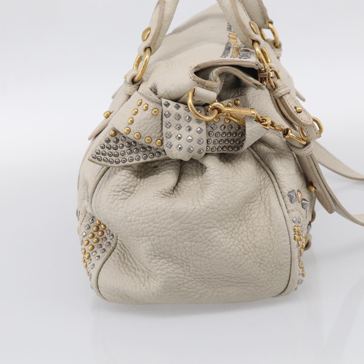 Miu Miu Hand Bag Leather 2way Ivory Gold Auth 208020A