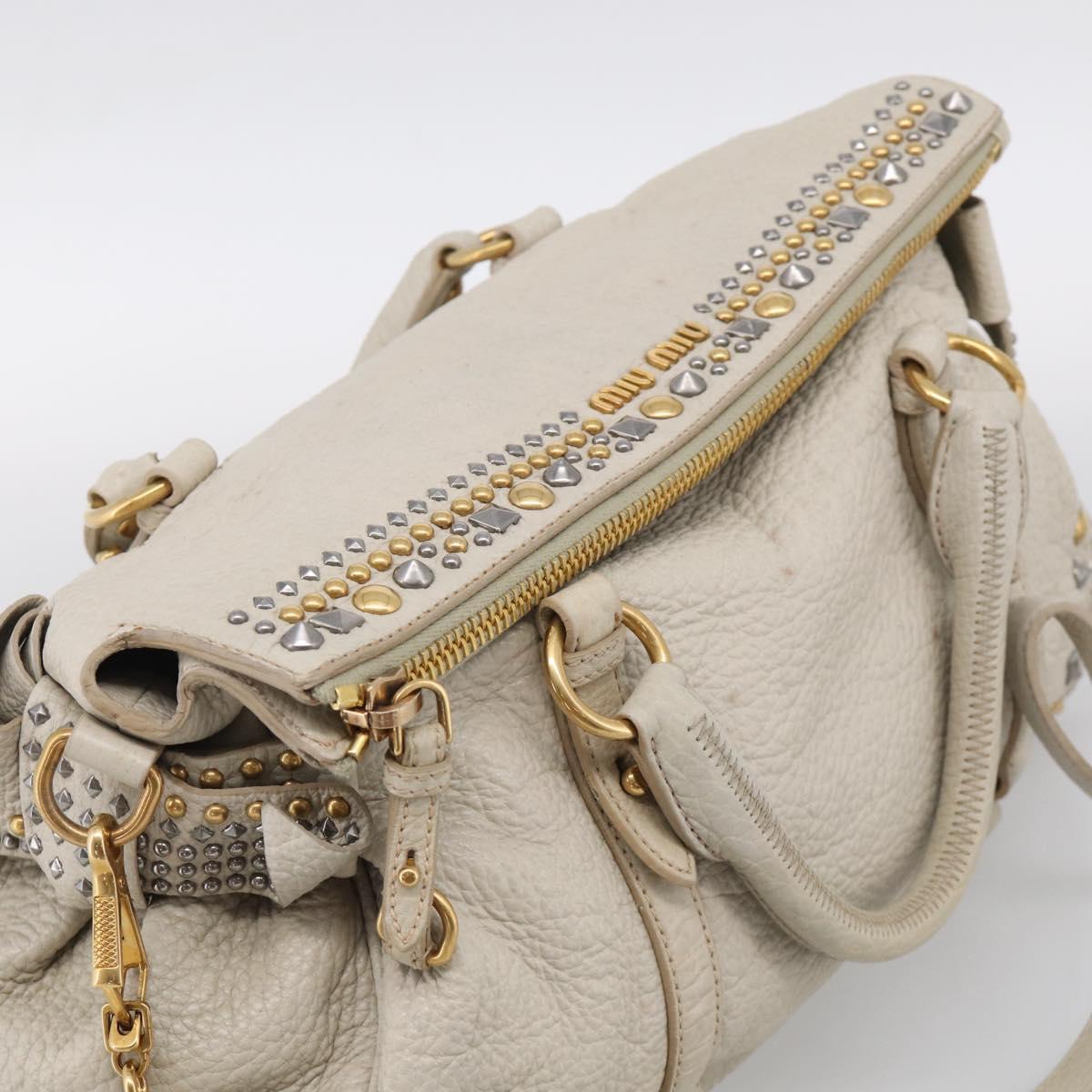 Miu Miu Hand Bag Leather 2way Ivory Gold Auth 208020A