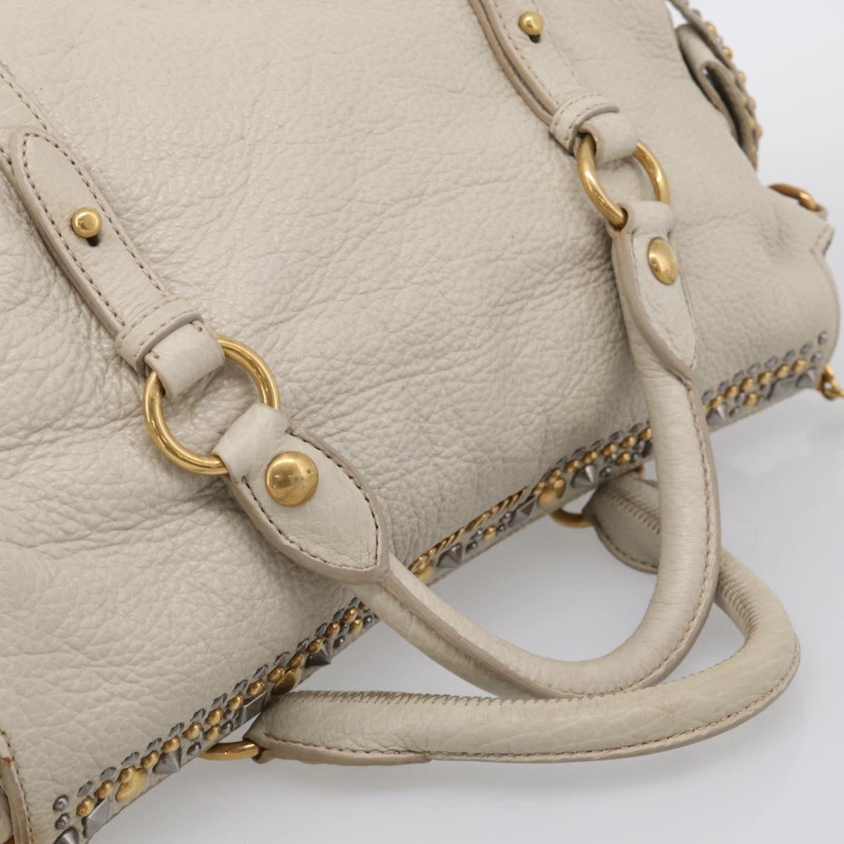 Miu Miu Hand Bag Leather 2way Ivory Gold Auth 208020A