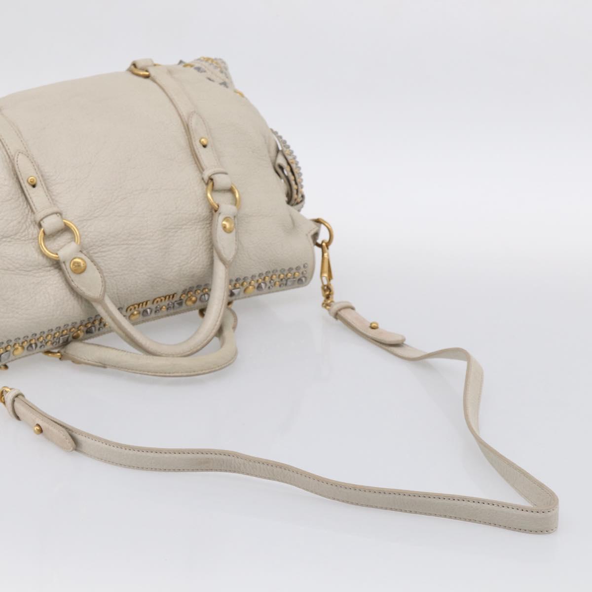Miu Miu Hand Bag Leather 2way Ivory Gold Auth 208020A