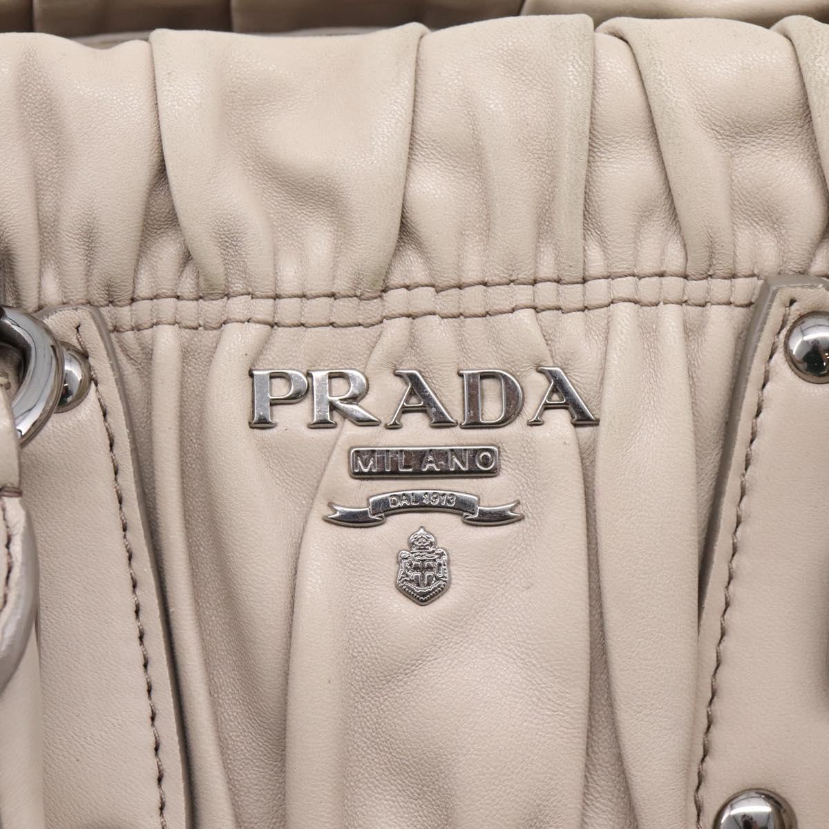PRADA Gathered Hand Bag Leather 2way Gray Silver Auth 208024V
