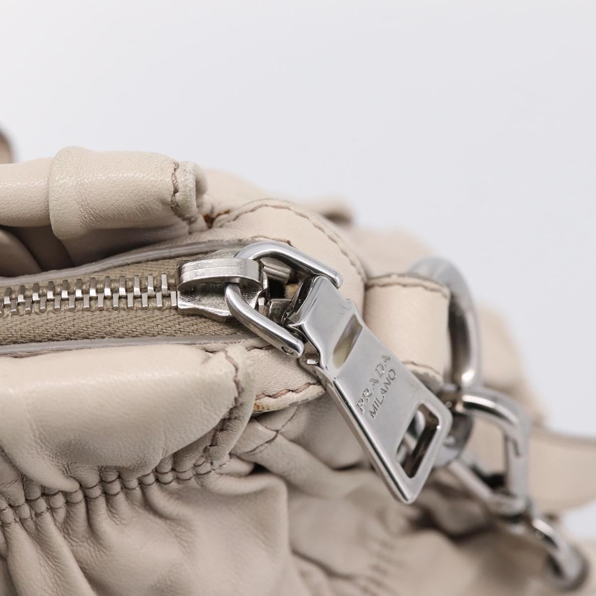 PRADA Gathered Hand Bag Leather 2way Gray Silver Auth 208024V