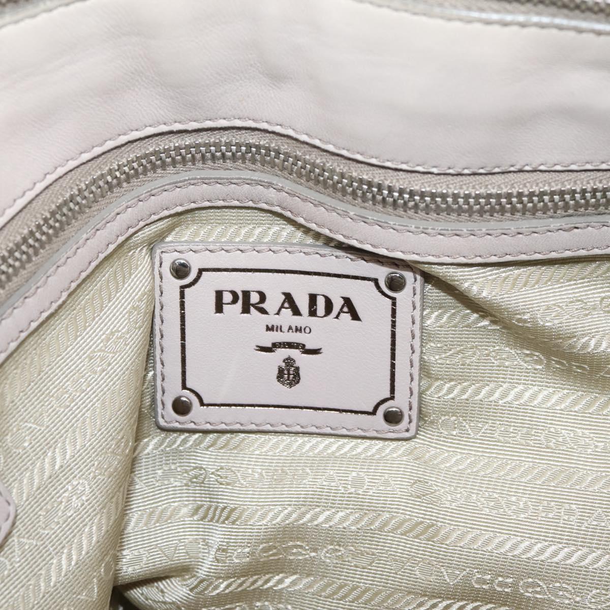 PRADA Gathered Hand Bag Leather 2way Gray Silver Auth 208024V