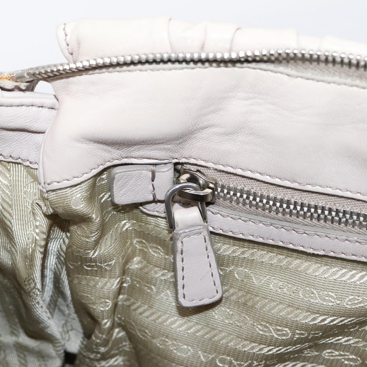PRADA Gathered Hand Bag Leather 2way Gray Silver Auth 208024V