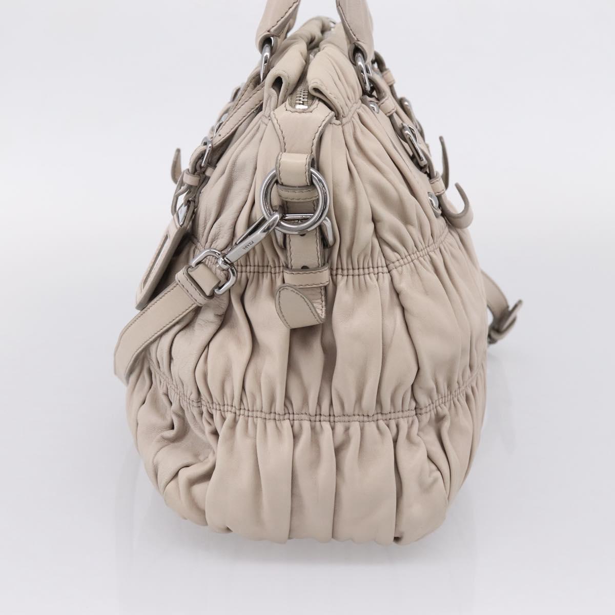 PRADA Gathered Hand Bag Leather 2way Gray Silver Auth 208024V