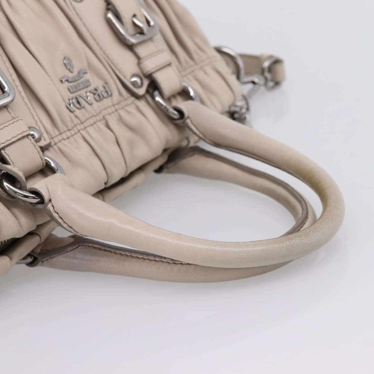 PRADA Gathered Hand Bag Leather 2way Gray Silver Auth 208024V