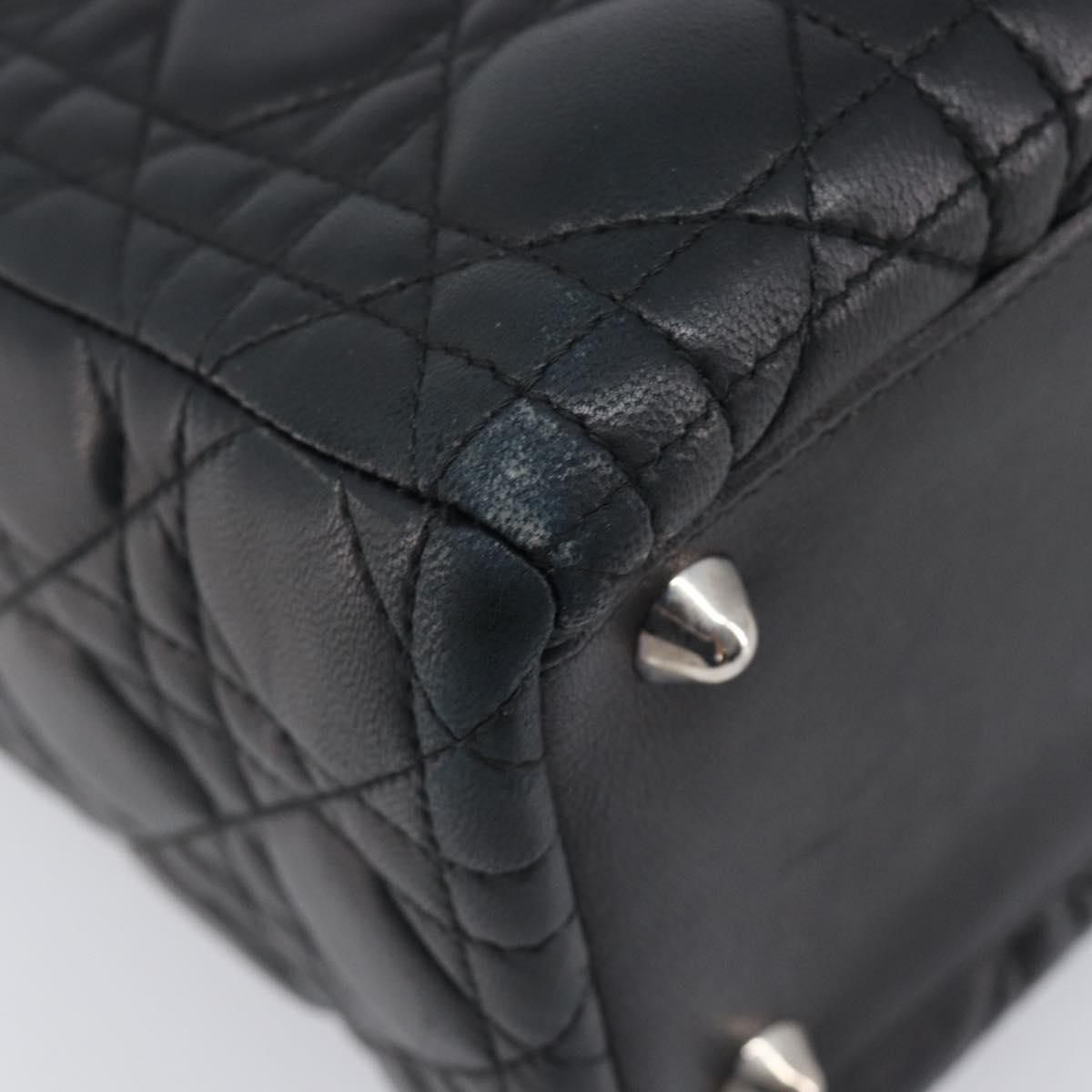 Christian Dior Canage Lady Dior Large Bag Lamb Skin 2way Black Auth 208025V