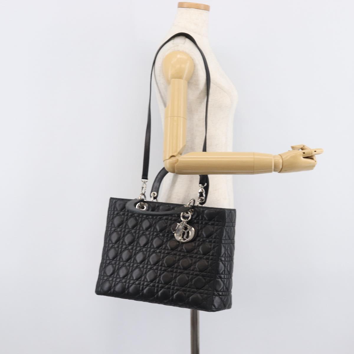 Christian Dior Canage Lady Dior Large Bag Lamb Skin 2way Black Auth 208025V