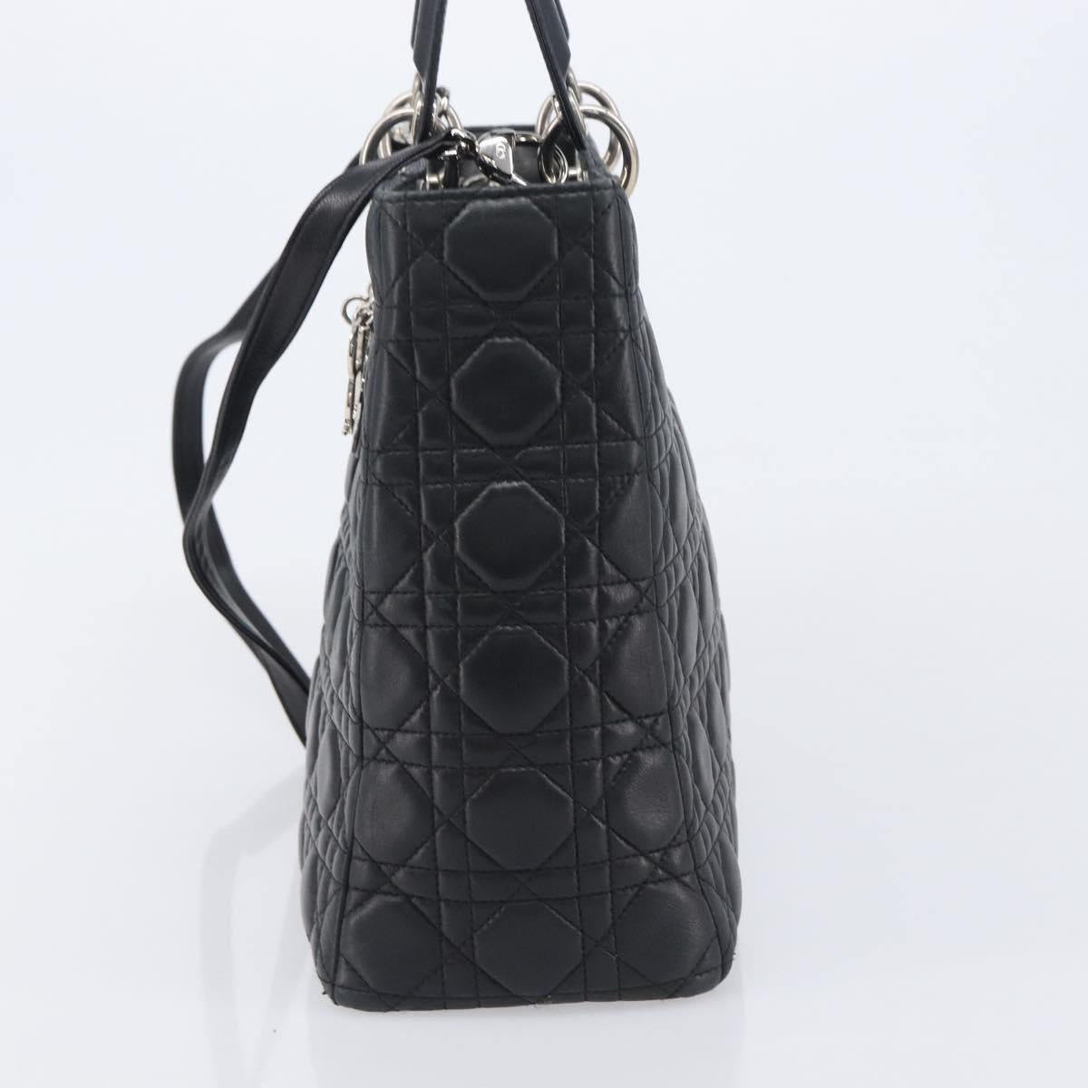 Christian Dior Canage Lady Dior Large Bag Lamb Skin 2way Black Auth 208025V