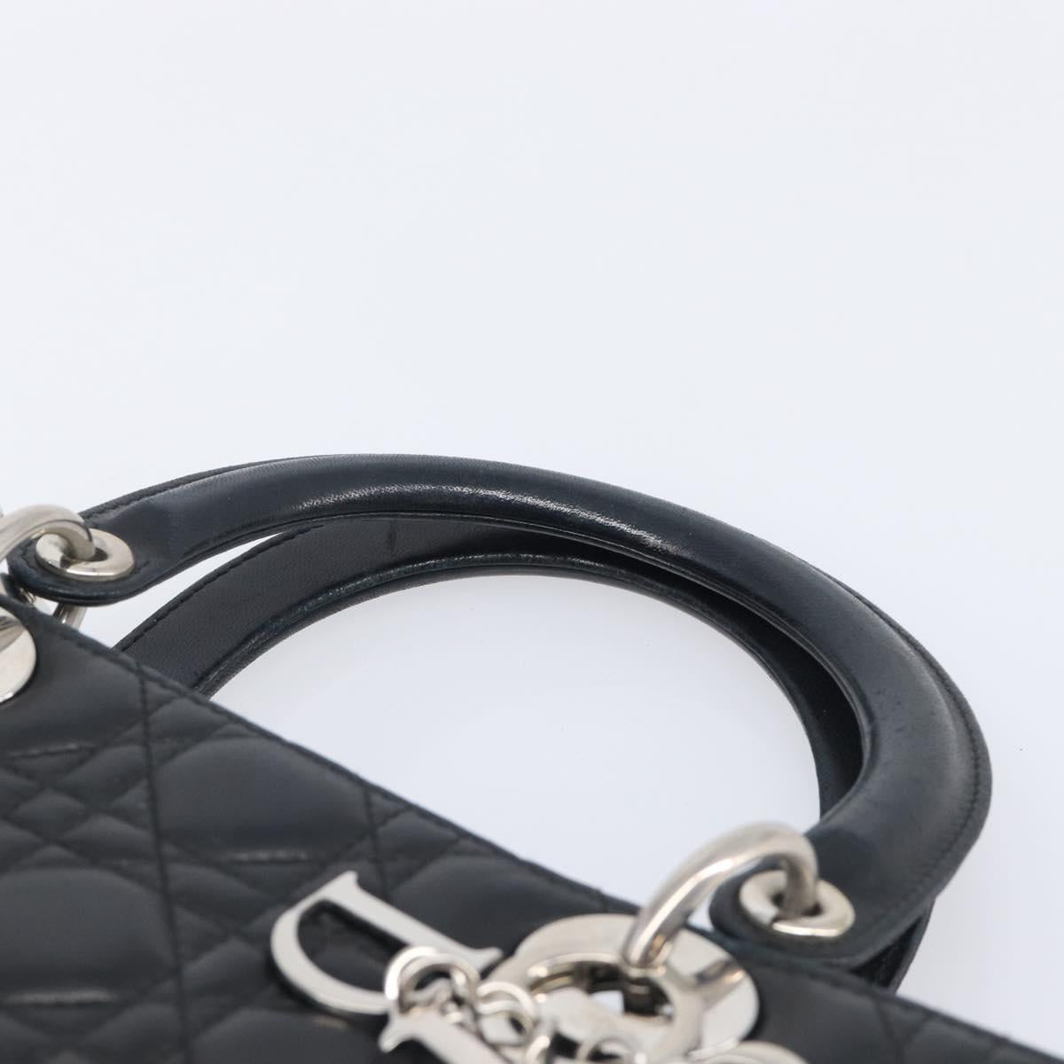 Christian Dior Canage Lady Dior Large Bag Lamb Skin 2way Black Auth 208025V