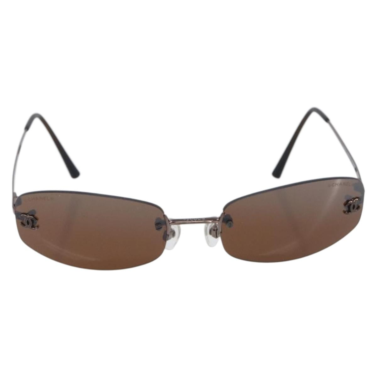 CHANEL COCO Mark Sunglasses metal Brown CC Auth 208027M