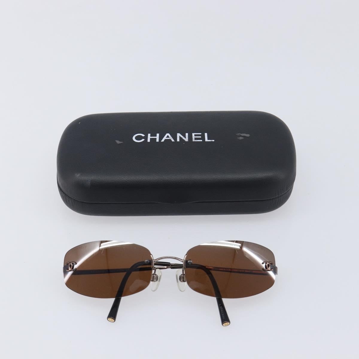 CHANEL COCO Mark Sunglasses metal Brown CC Auth 208027M
