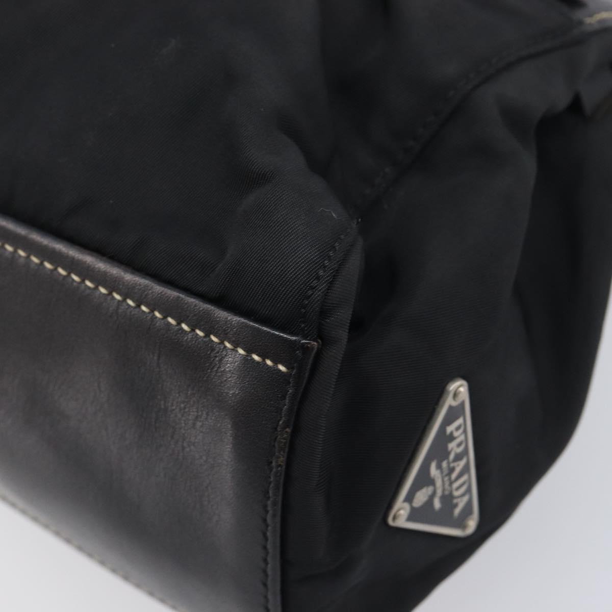 PRADA Tote Bag Nylon Leather Black Silver Auth 208028