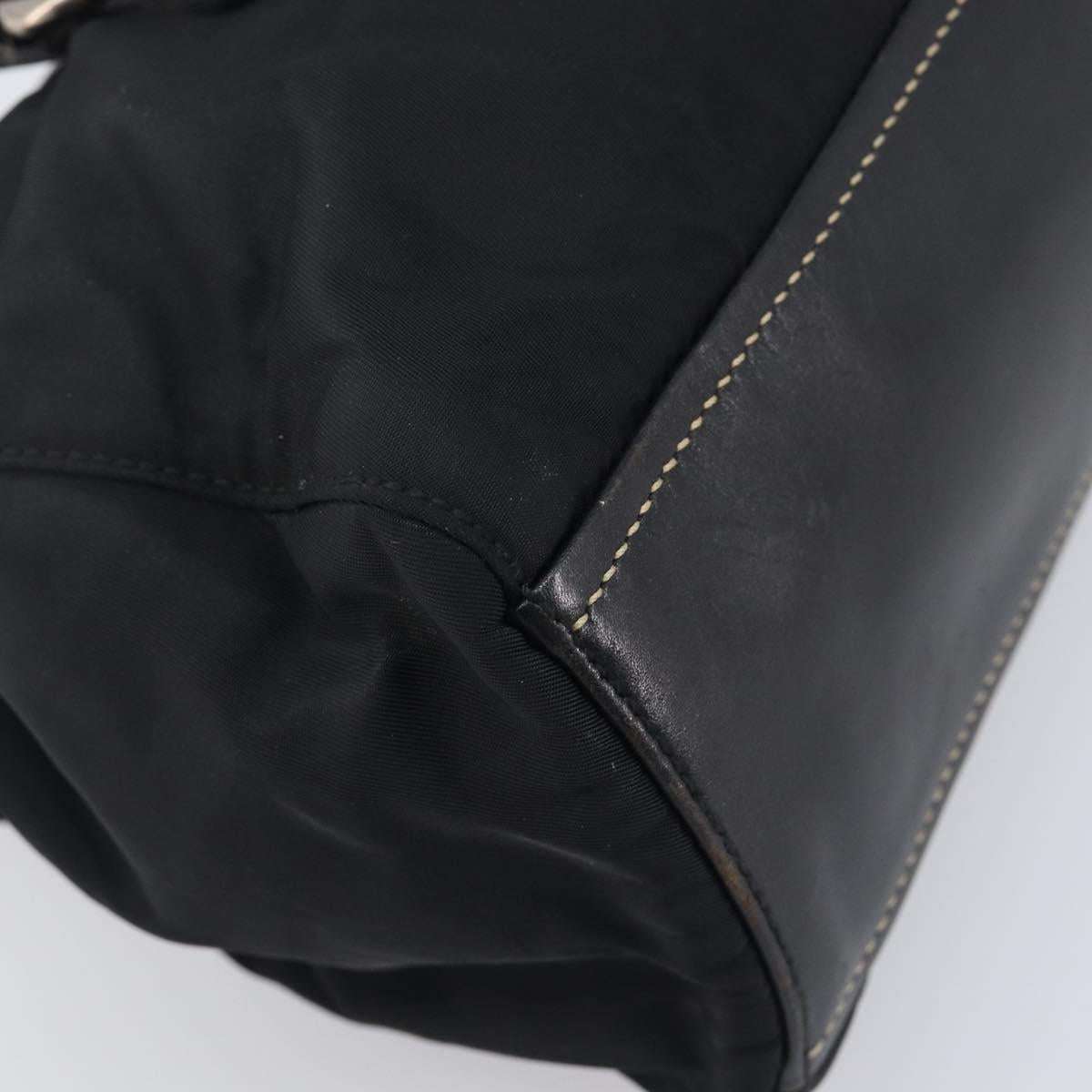 PRADA Tote Bag Nylon Leather Black Silver Auth 208028
