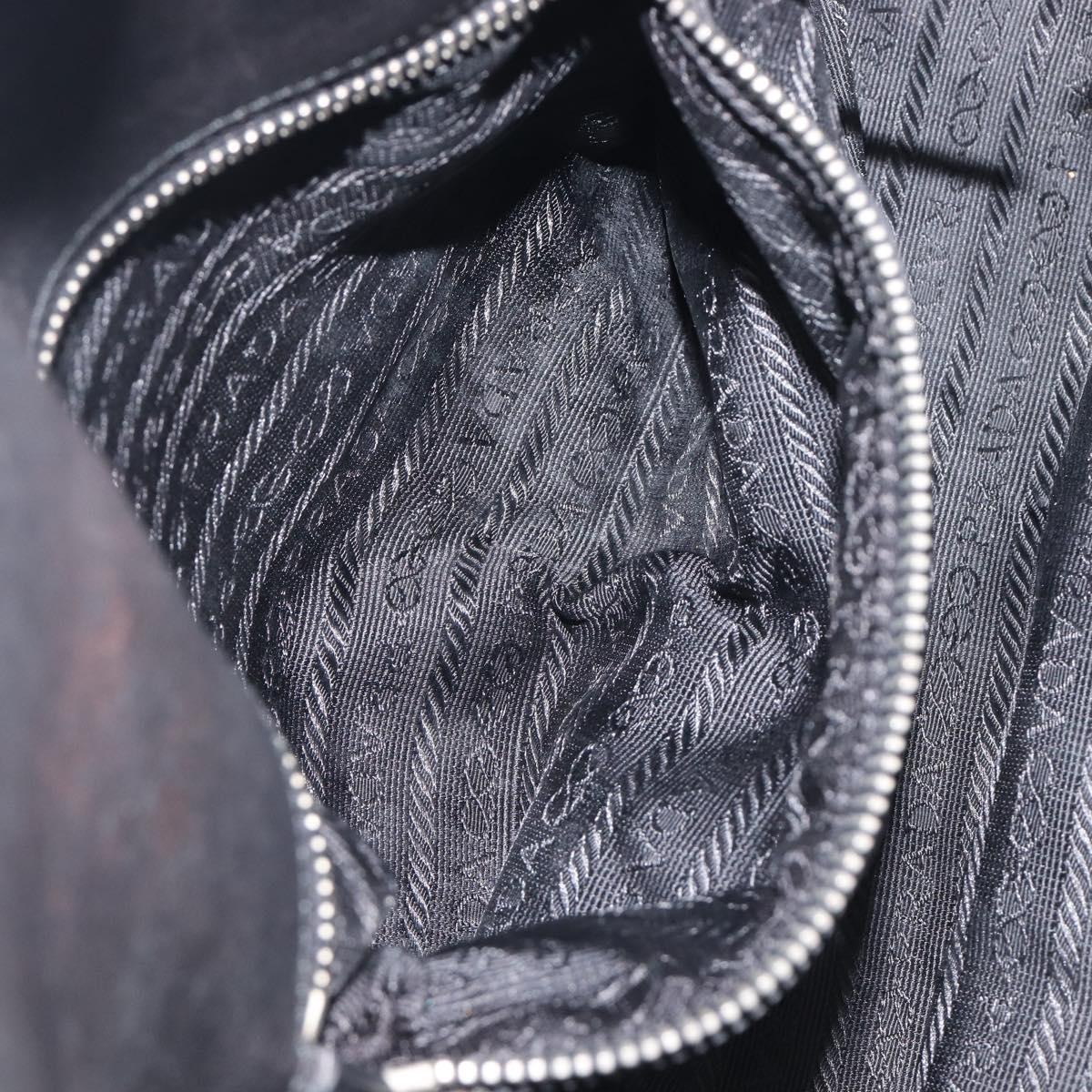 PRADA Tote Bag Nylon Leather Black Silver Auth 208028