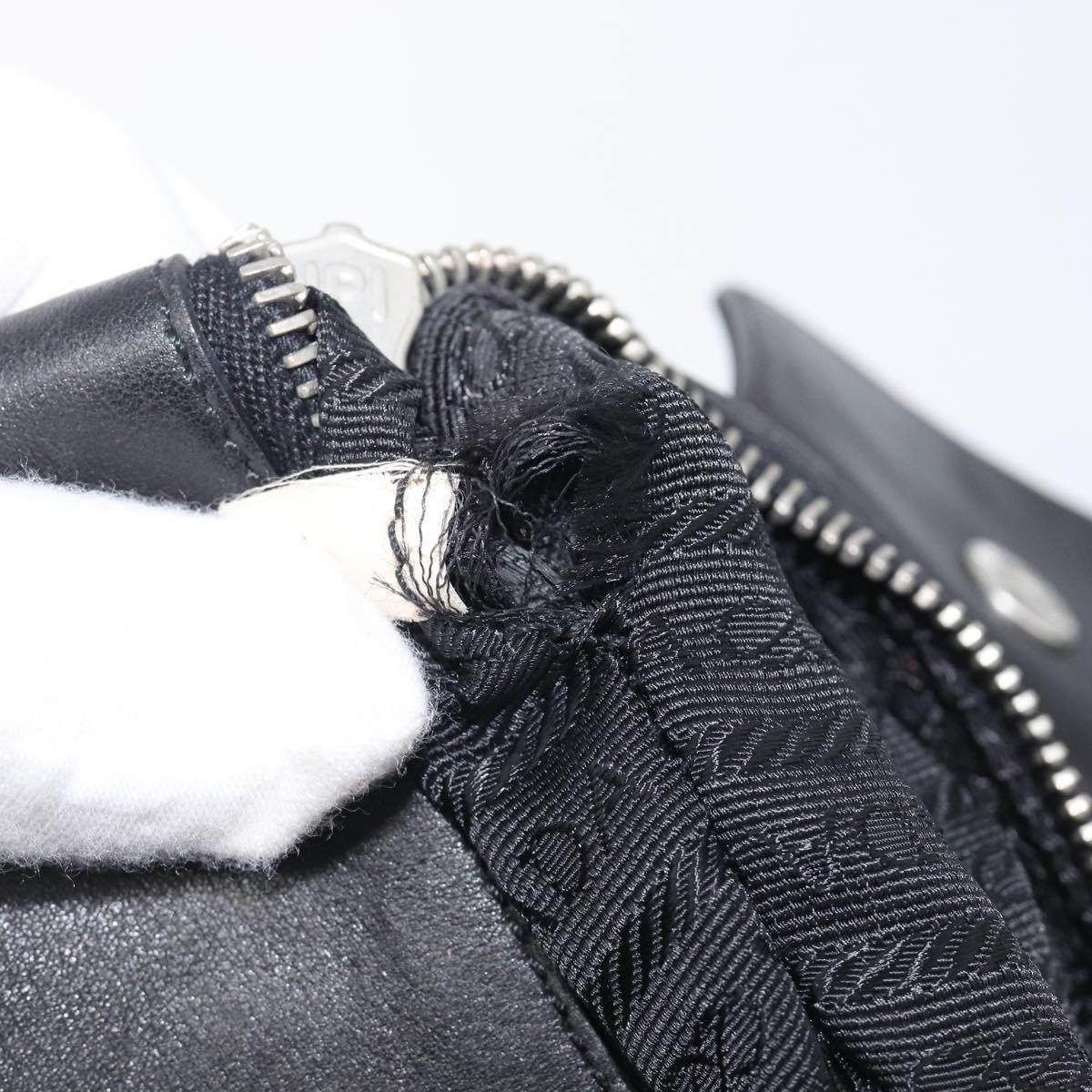 PRADA Tote Bag Nylon Leather Black Silver Auth 208028