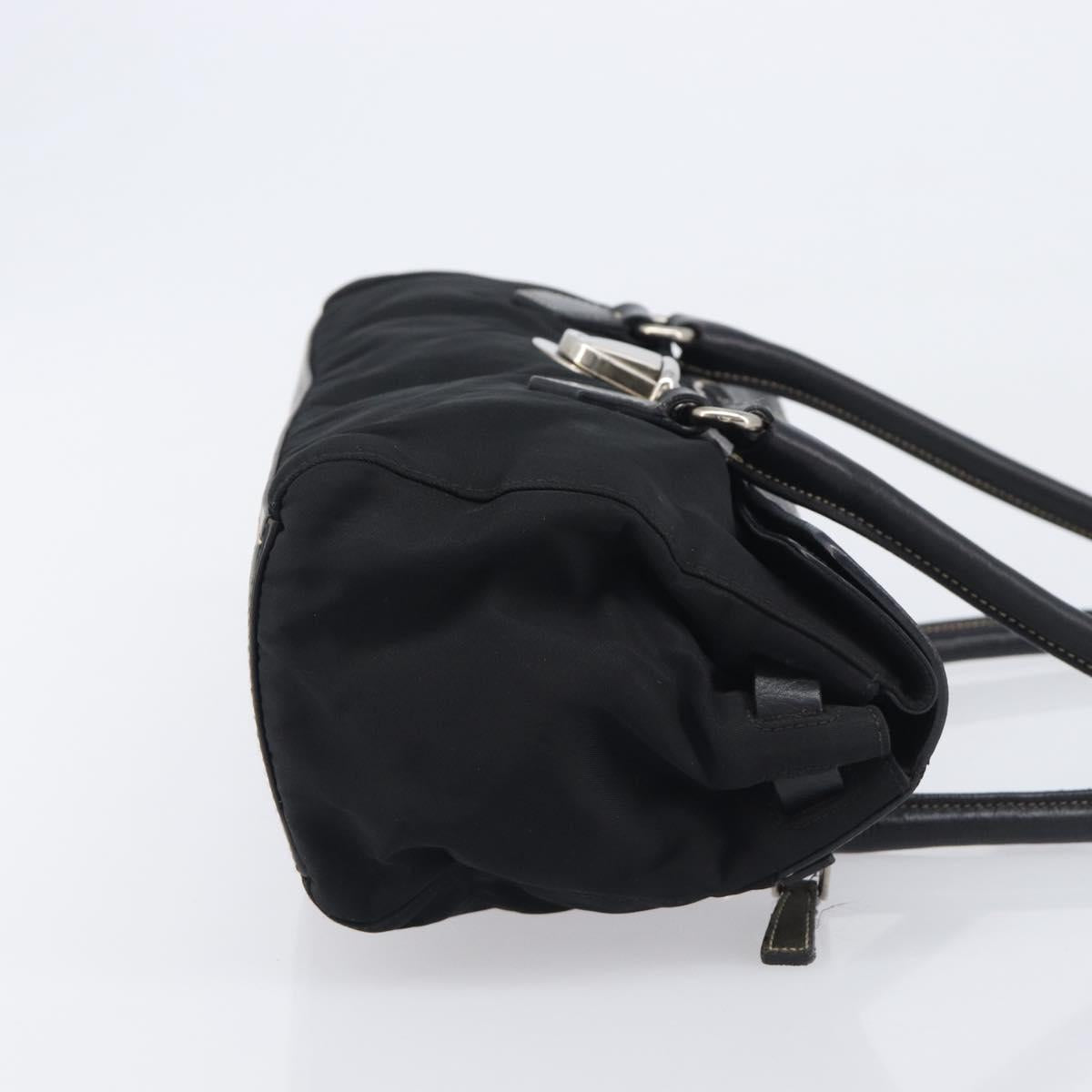 PRADA Tote Bag Nylon Leather Black Silver Auth 208028