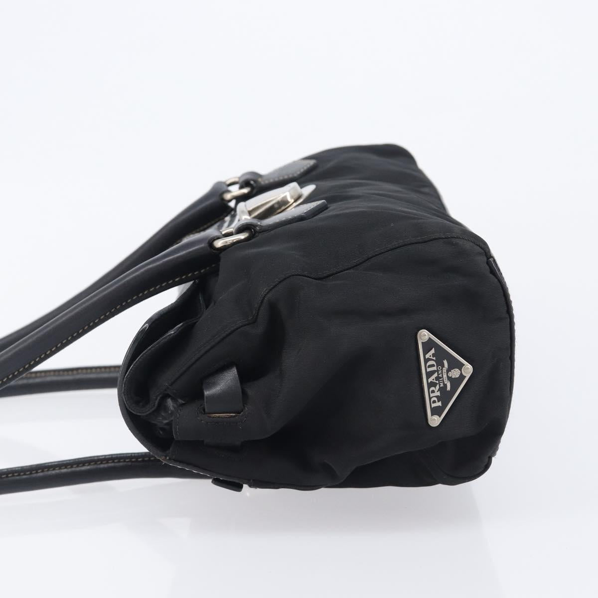 PRADA Tote Bag Nylon Leather Black Silver Auth 208028