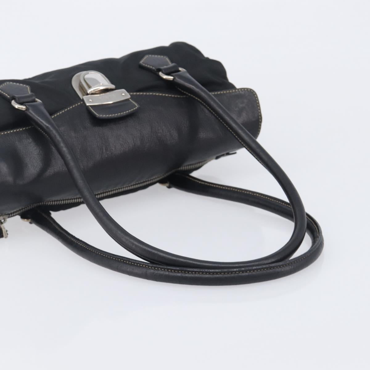PRADA Tote Bag Nylon Leather Black Silver Auth 208028