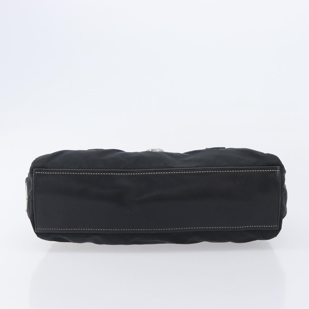 PRADA Tote Bag Nylon Leather Black Silver Auth 208028