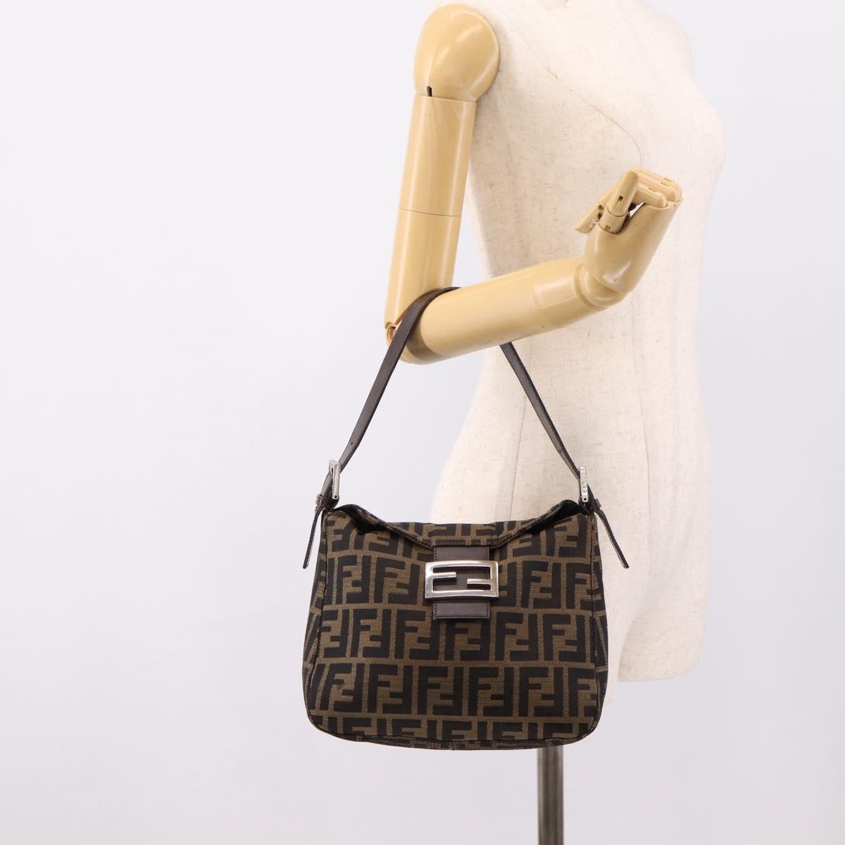 FENDI Zucca Canvas Mamma Baguette Shoulder Bag Brown Black 264260 Auth 208030