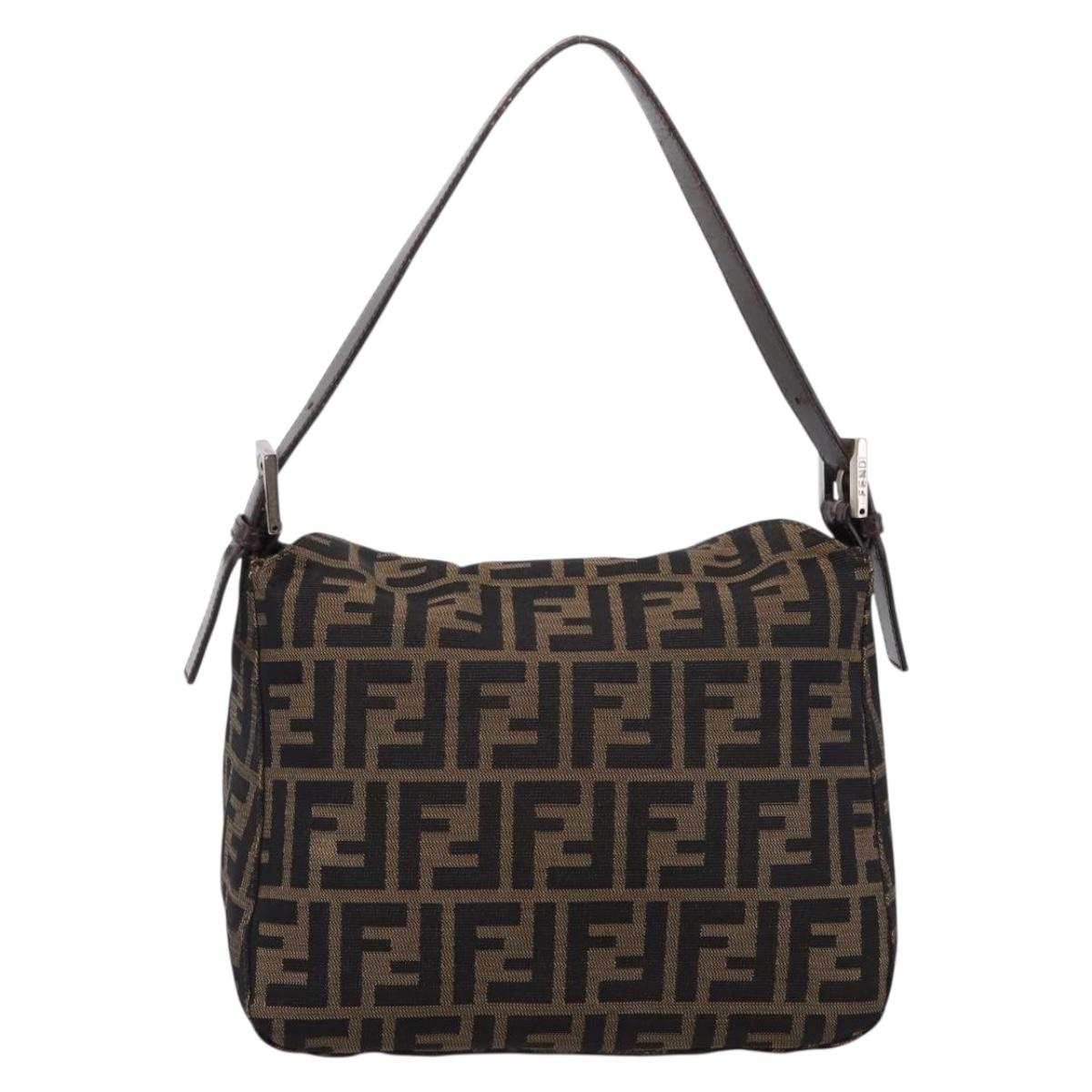 FENDI Zucca Canvas Mamma Baguette Shoulder Bag Brown Black 264260 Auth 208030