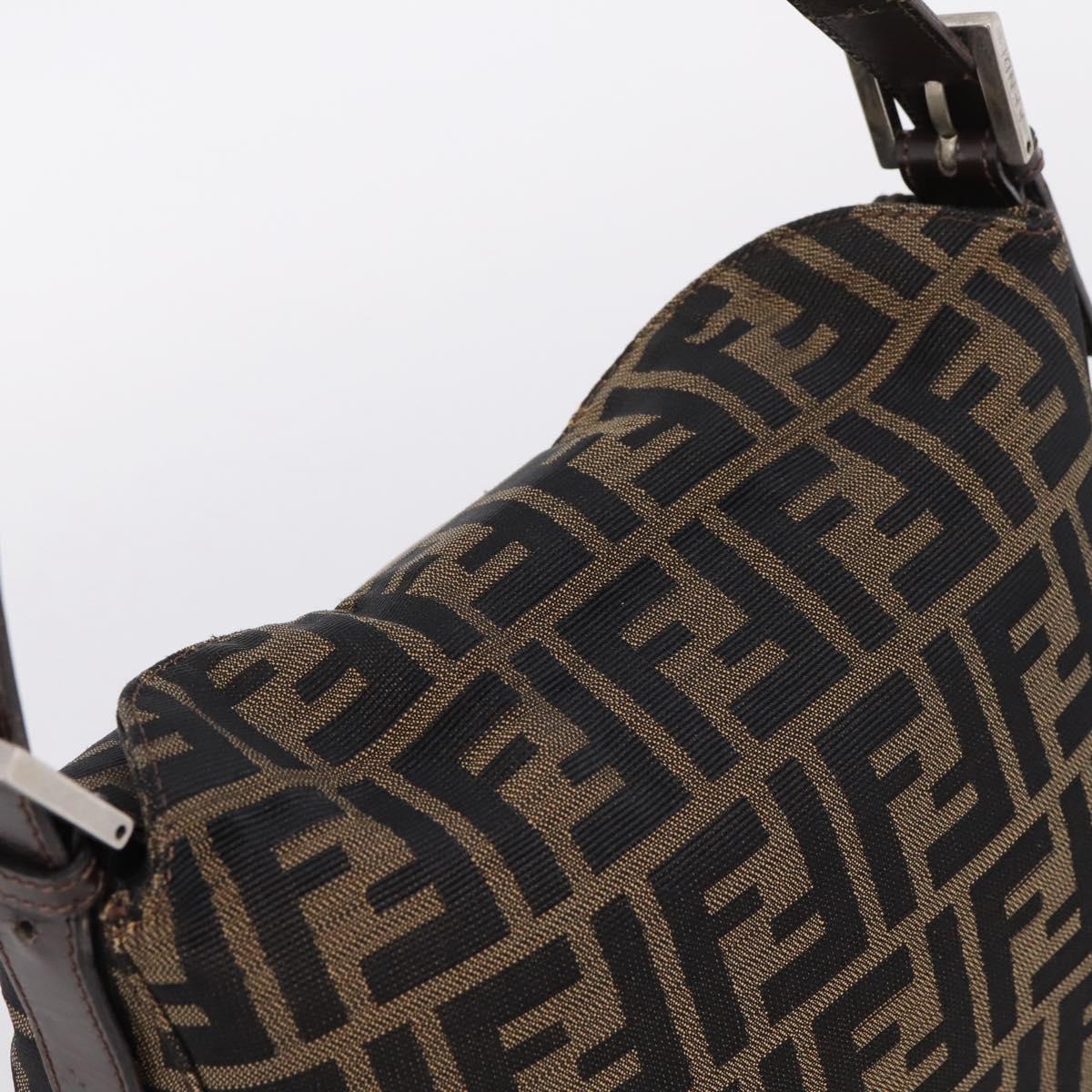 FENDI Zucca Canvas Mamma Baguette Shoulder Bag Brown Black 264260 Auth 208030
