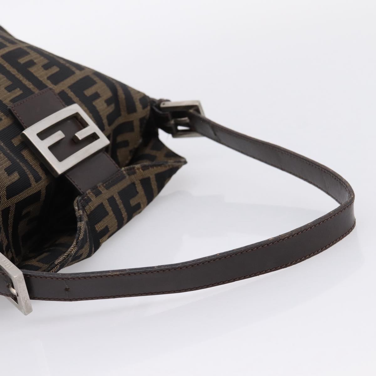 FENDI Zucca Canvas Mamma Baguette Shoulder Bag Brown Black 264260 Auth 208030