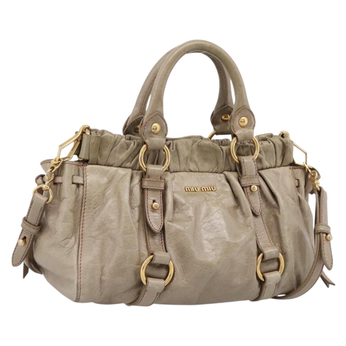 Miu Miu Hand Bag Vitellolux 2way Beige Gold Auth 208033A