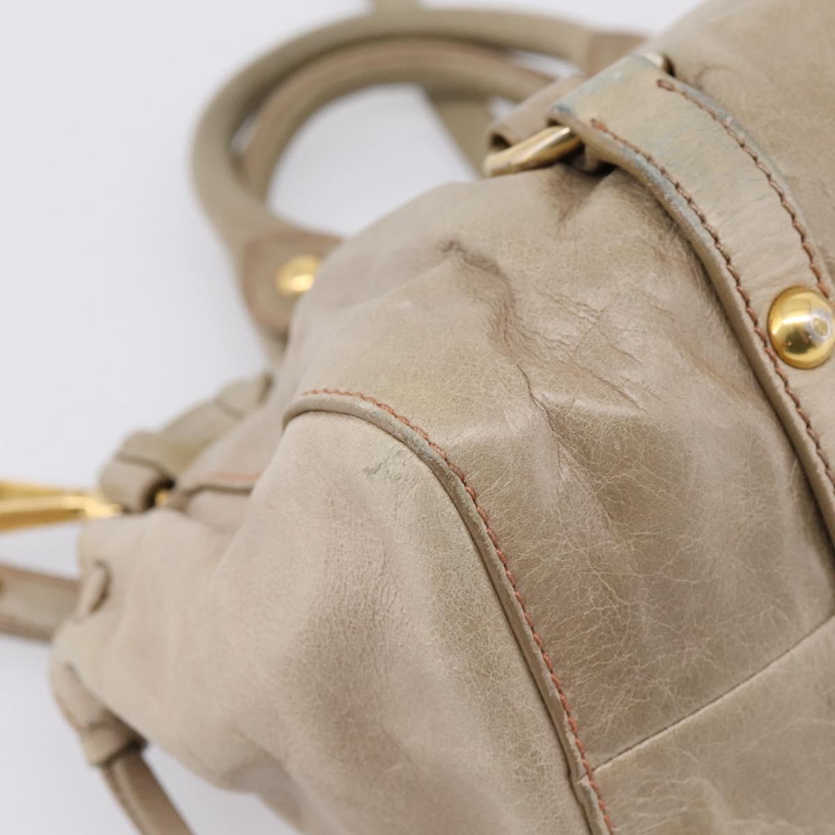 Miu Miu Hand Bag Vitellolux 2way Beige Gold Auth 208033A