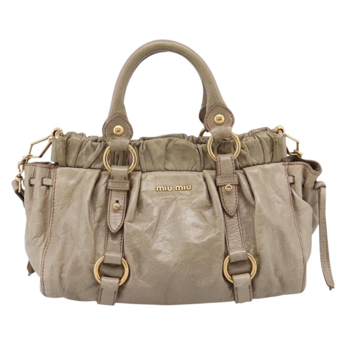 Miu Miu Hand Bag Vitellolux 2way Beige Gold Auth 208033A