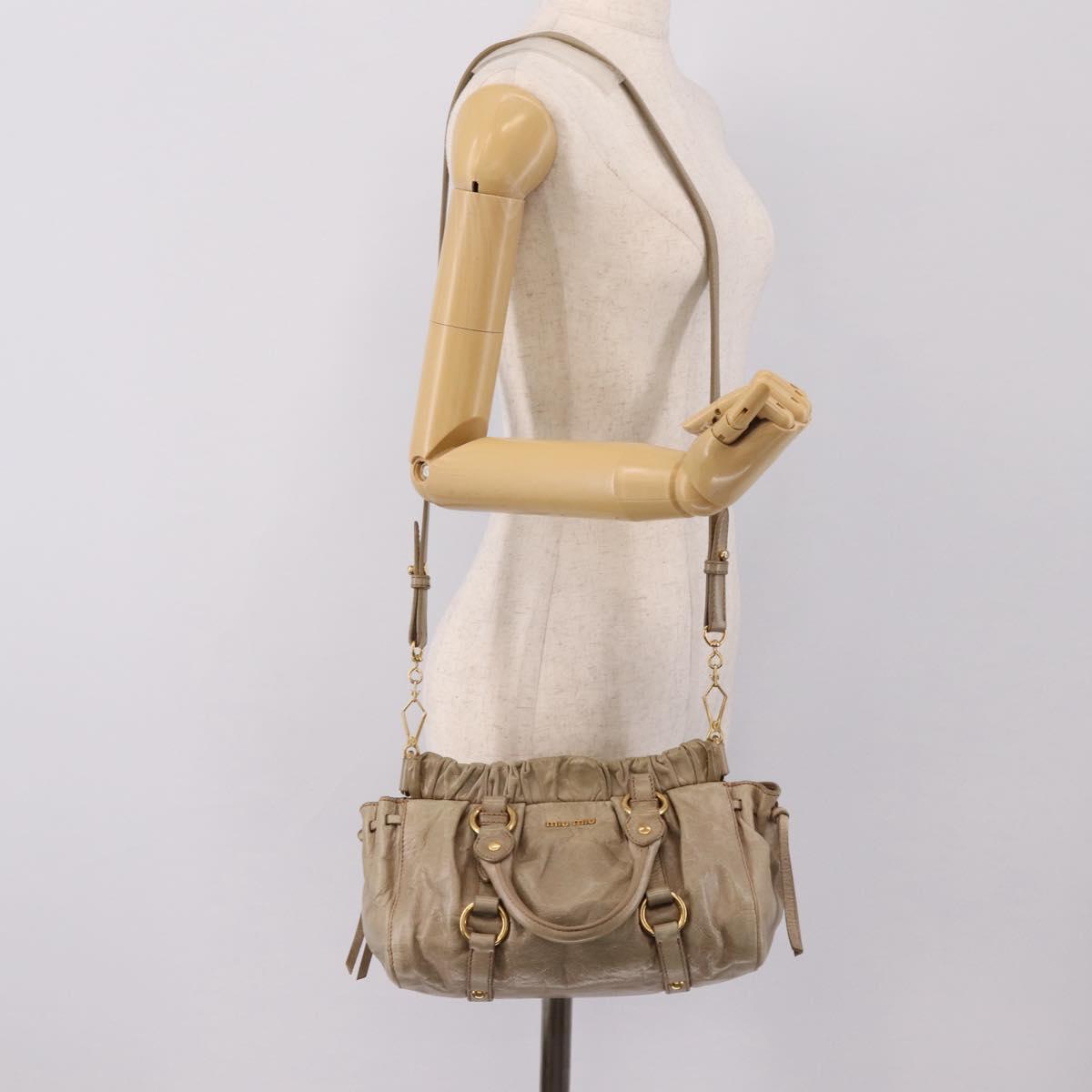 Miu Miu Hand Bag Vitellolux 2way Beige Gold Auth 208033A