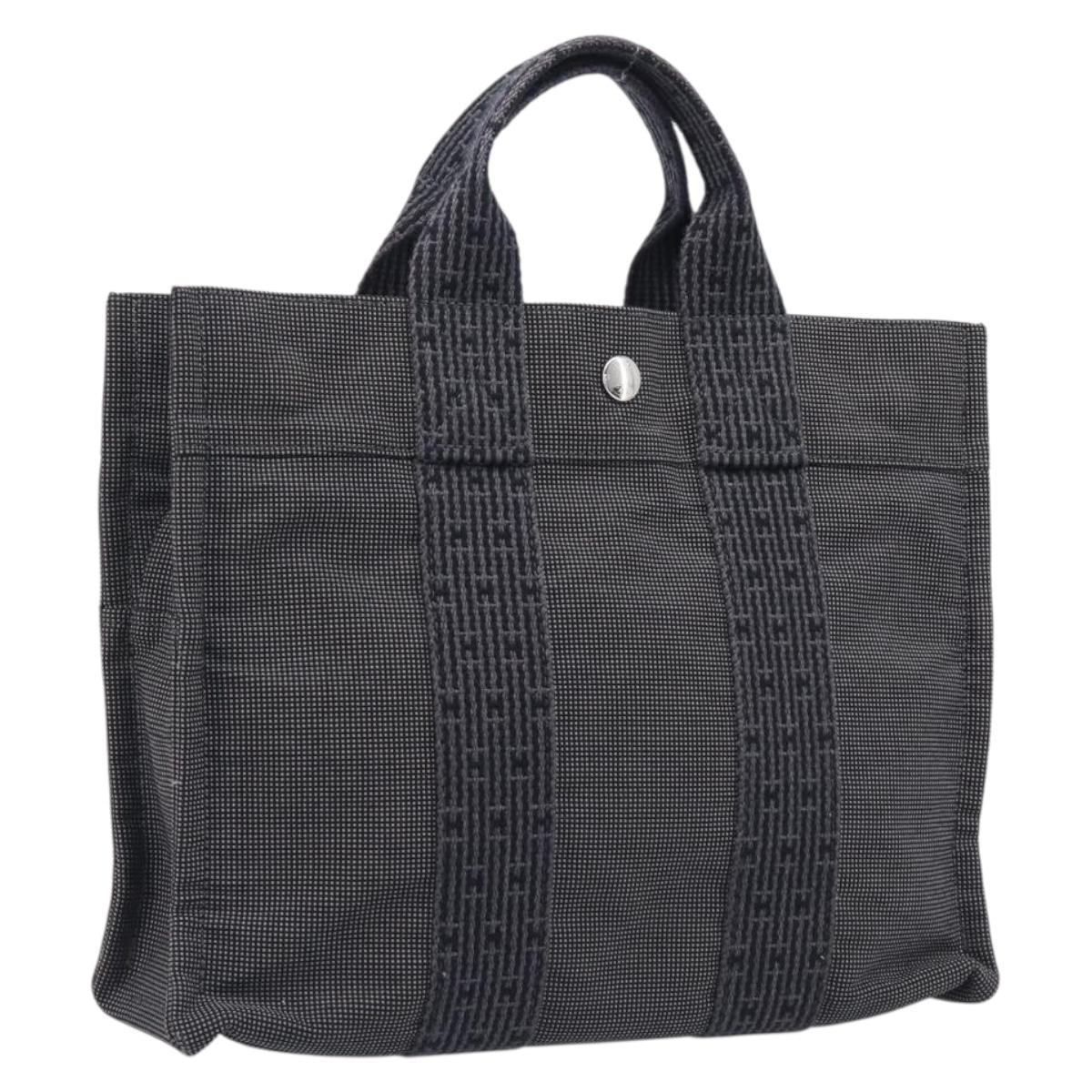 HERMES Her Line PM Hand Bag Canvas Gray Silver Auth 208040A
