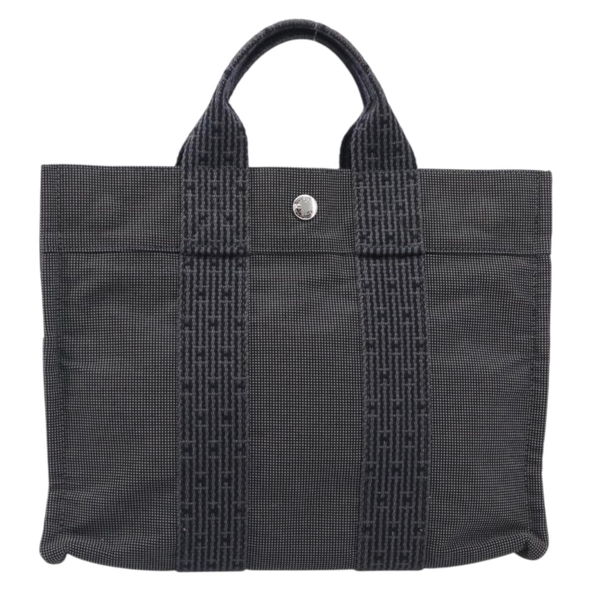 HERMES Her Line PM Hand Bag Canvas Gray Silver Auth 208040A