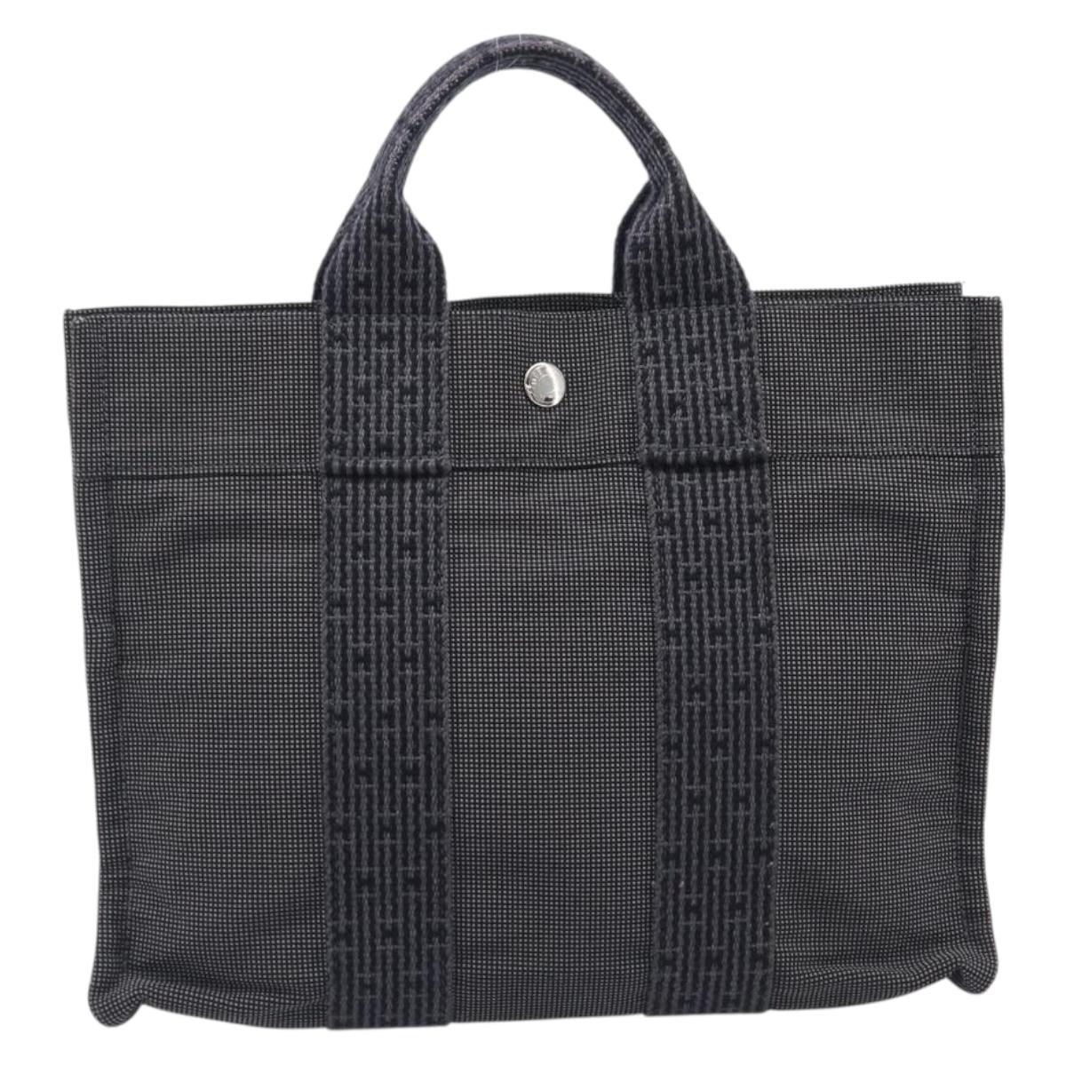 HERMES Her Line PM Hand Bag Canvas Gray Silver Auth 208040A