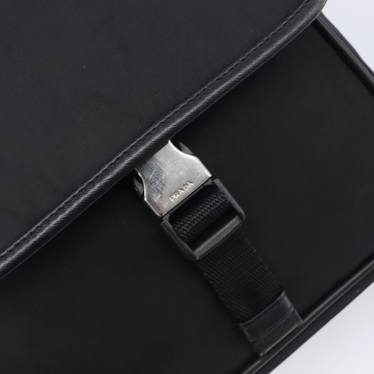 PRADA Shoulder Bag Nylon Black Silver Auth 208041A