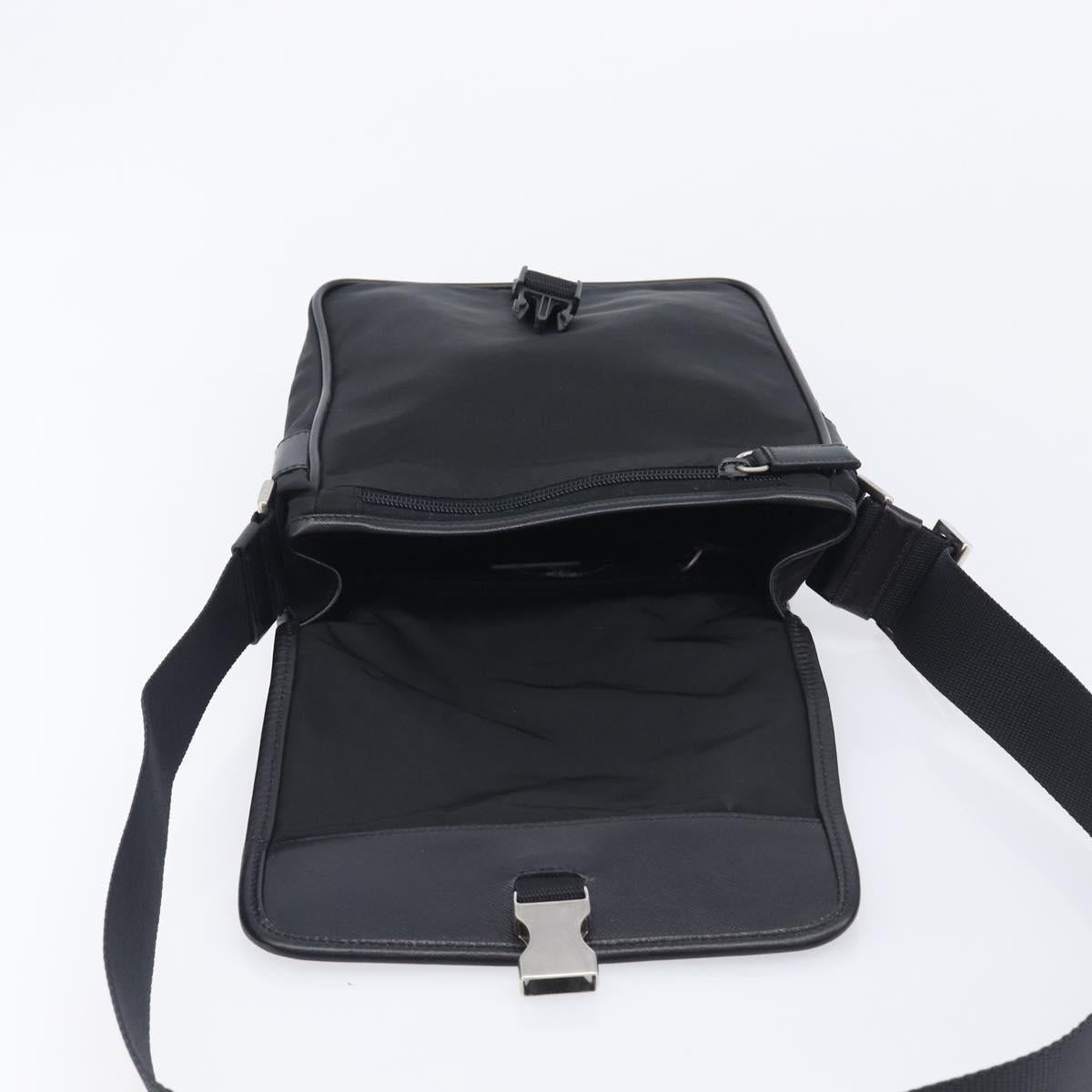 PRADA Shoulder Bag Nylon Black Silver Auth 208041A
