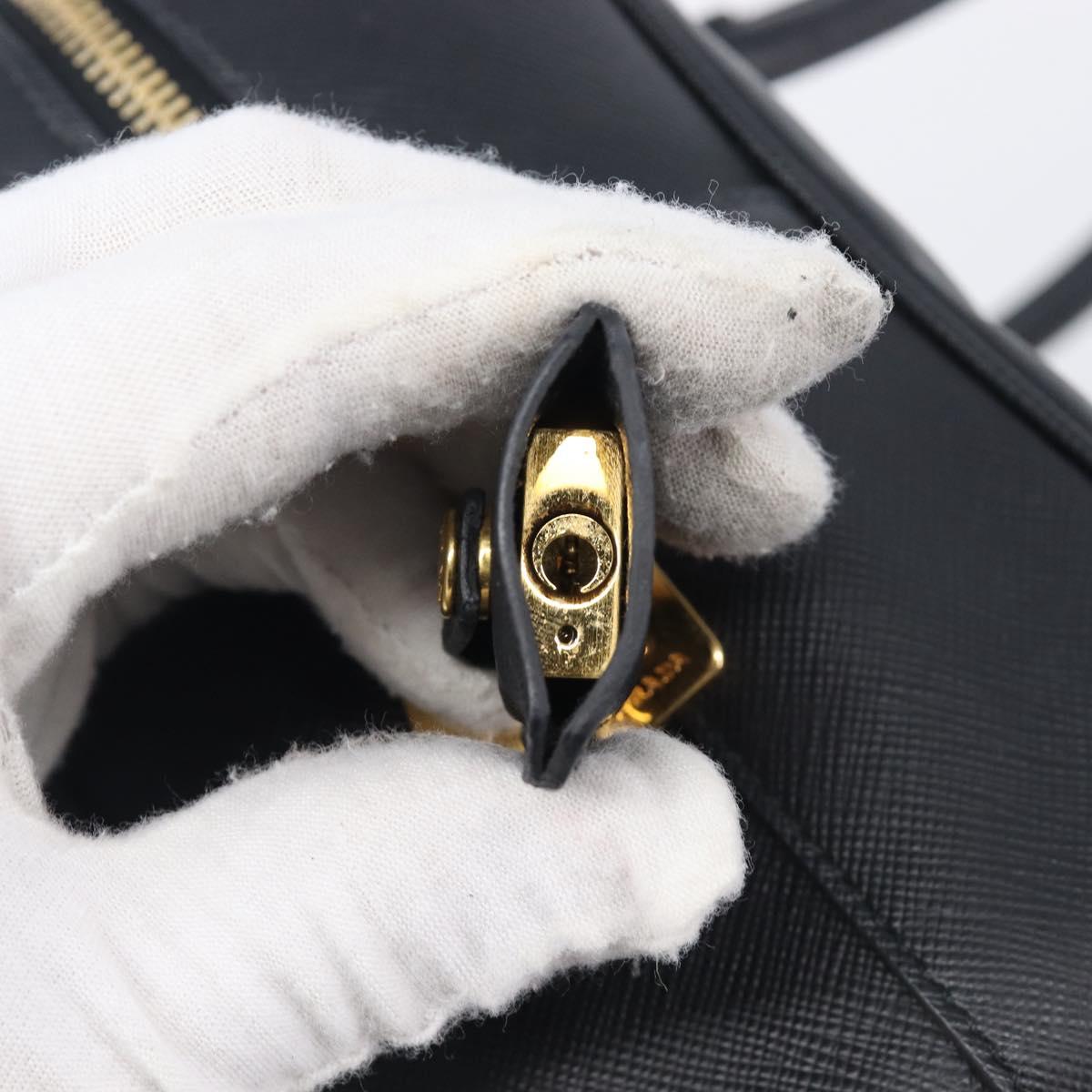 PRADA Hand Bag Saffiano leather Black Gold Auth 208042A
