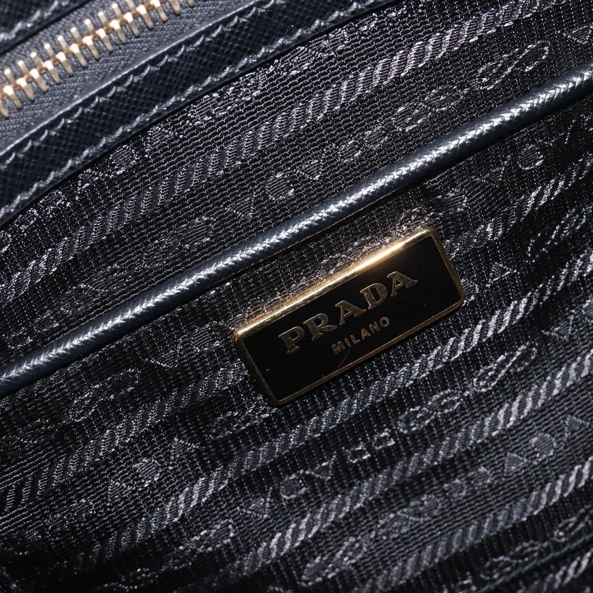 PRADA Hand Bag Saffiano leather Black Gold Auth 208042A