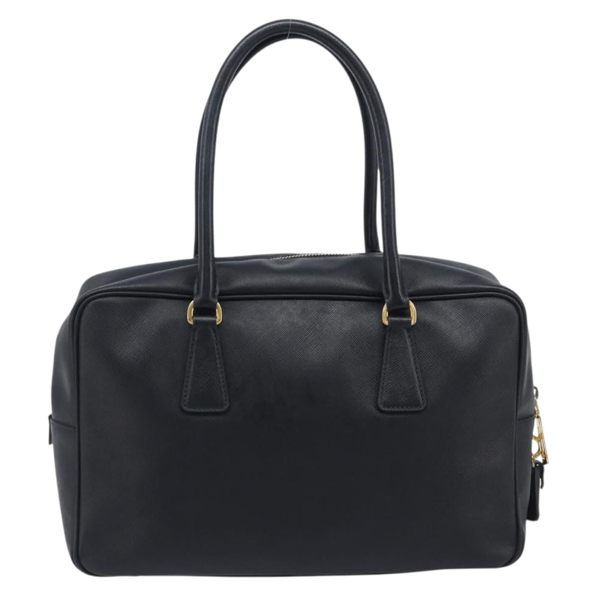 PRADA Hand Bag Saffiano leather Black Gold Auth 208042A