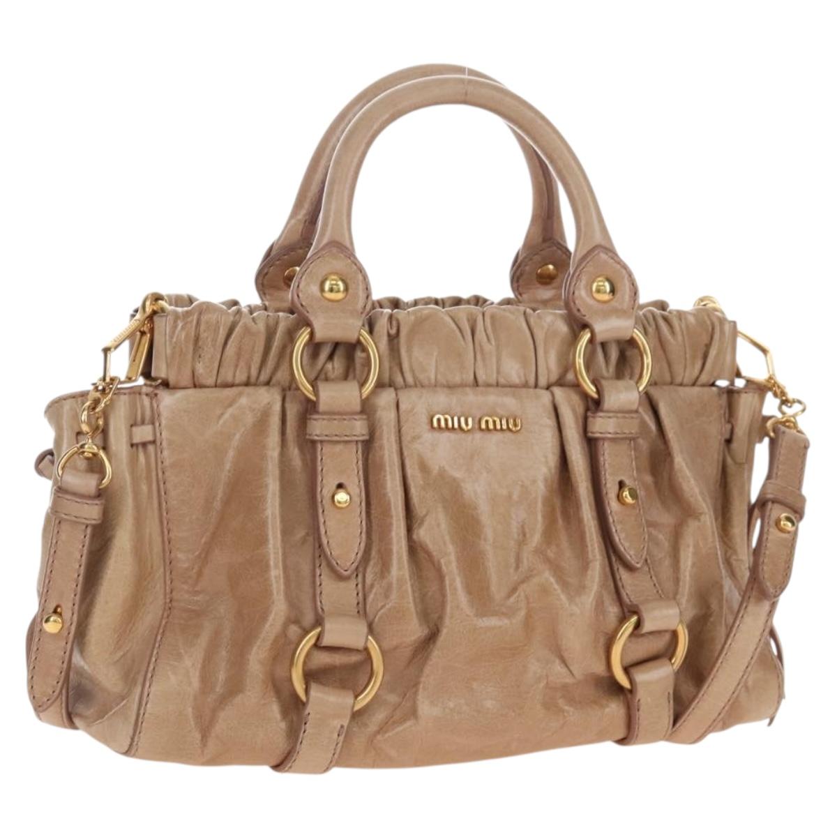 Miu Miu Hand Bag Vitellolux 2way Beige Gold Auth 208045V