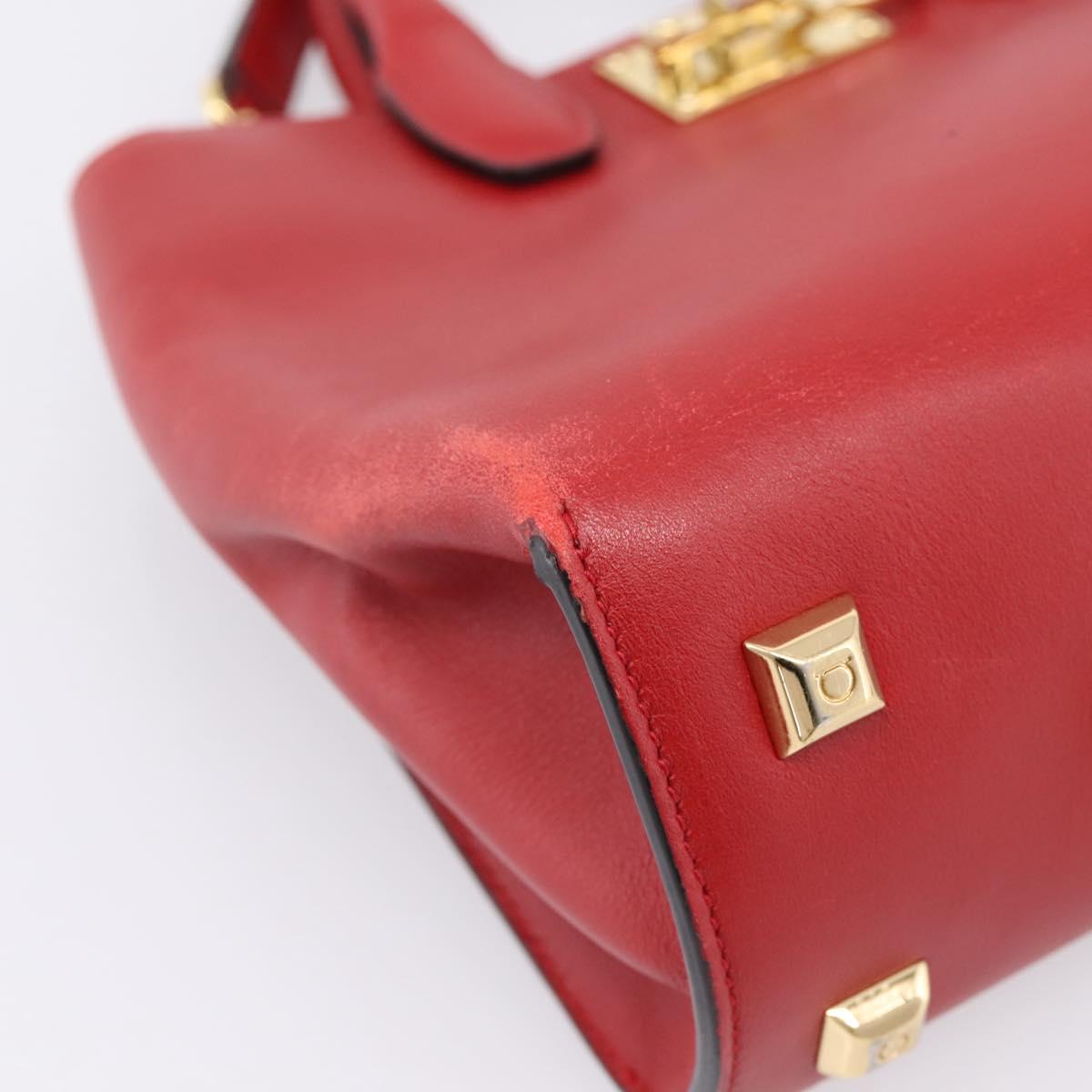 Salvatore Ferragamo Gancini Studio Bag Leather 2way Red Gold Auth 208047A