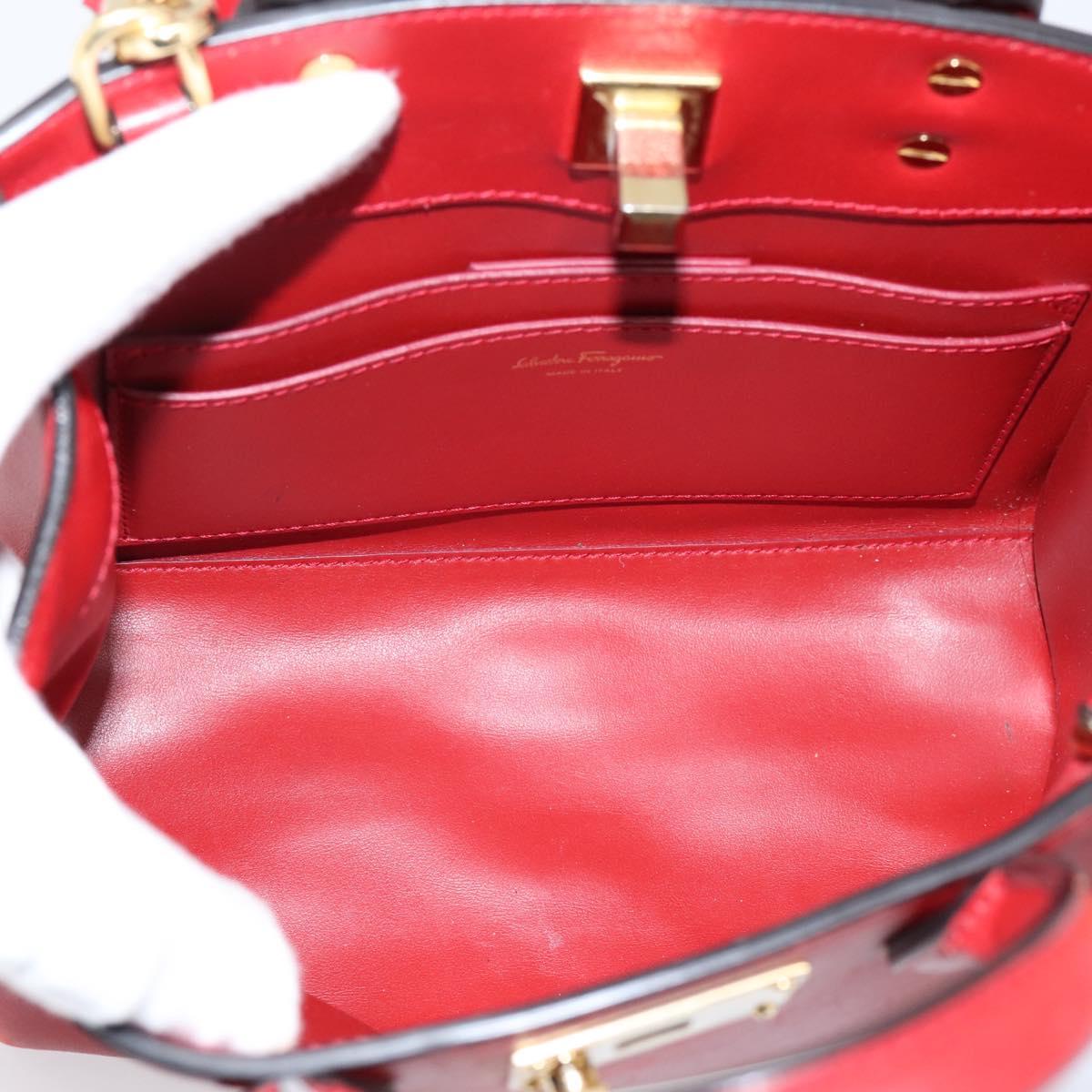 Salvatore Ferragamo Gancini Studio Bag Leather 2way Red Gold Auth 208047A
