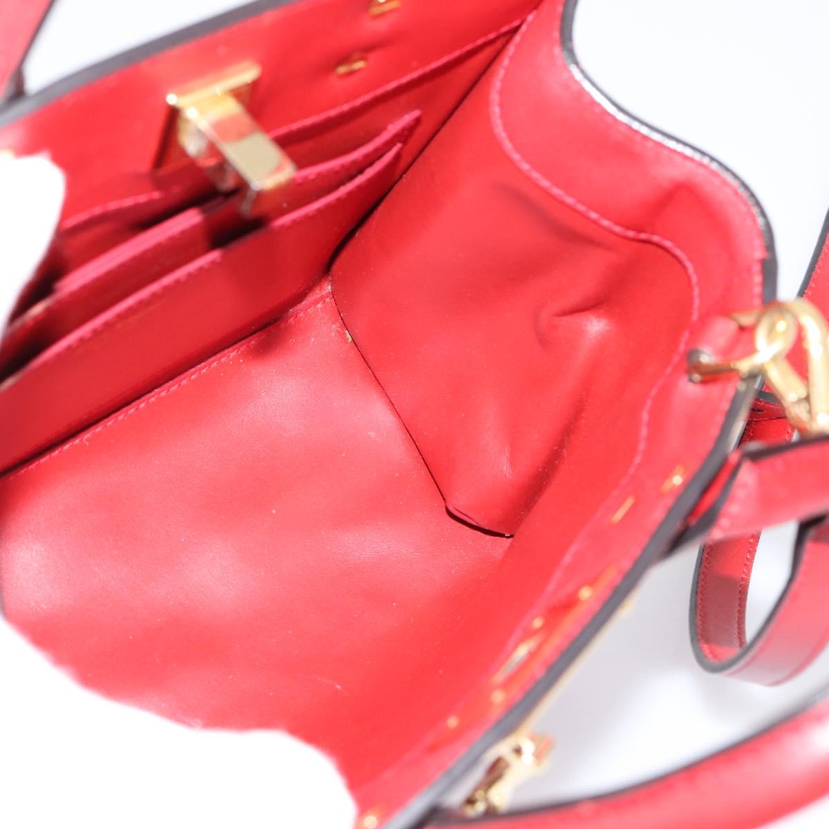 Salvatore Ferragamo Gancini Studio Bag Leather 2way Red Gold Auth 208047A