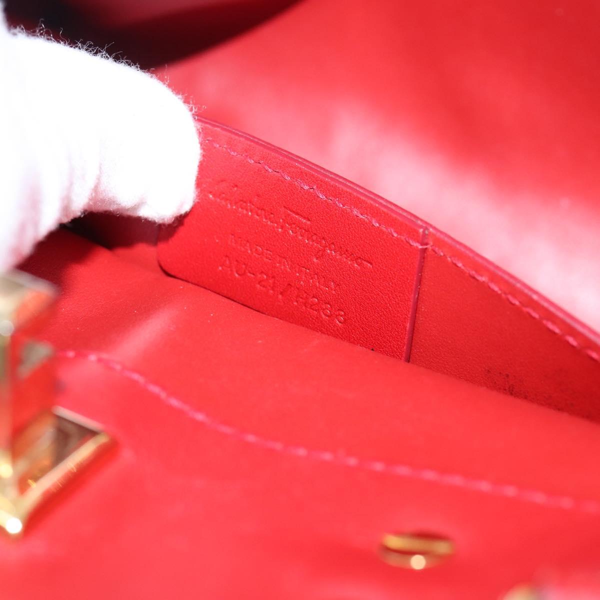 Salvatore Ferragamo Gancini Studio Bag Leather 2way Red Gold Auth 208047A