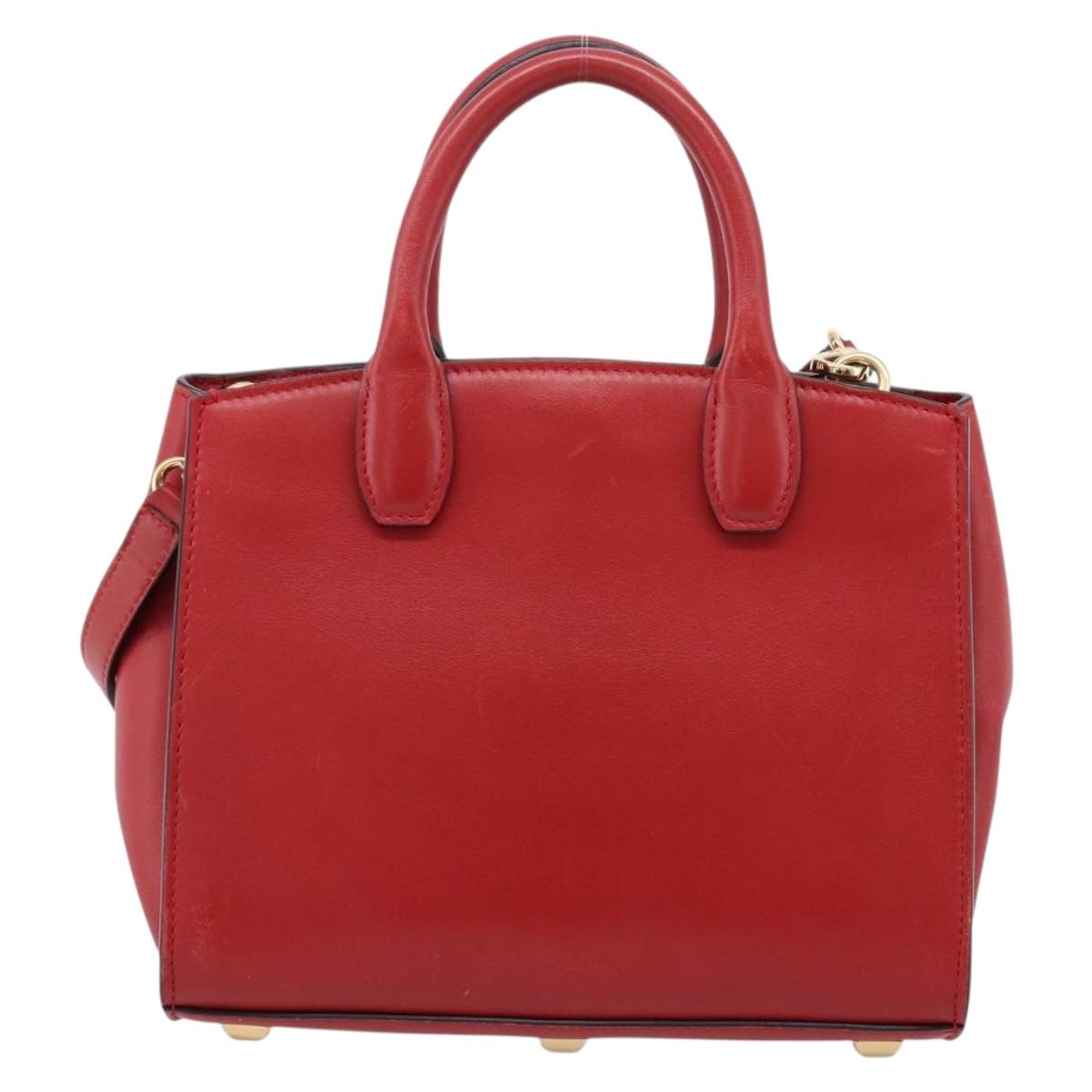 Salvatore Ferragamo Gancini Studio Bag Leather 2way Red Gold Auth 208047A