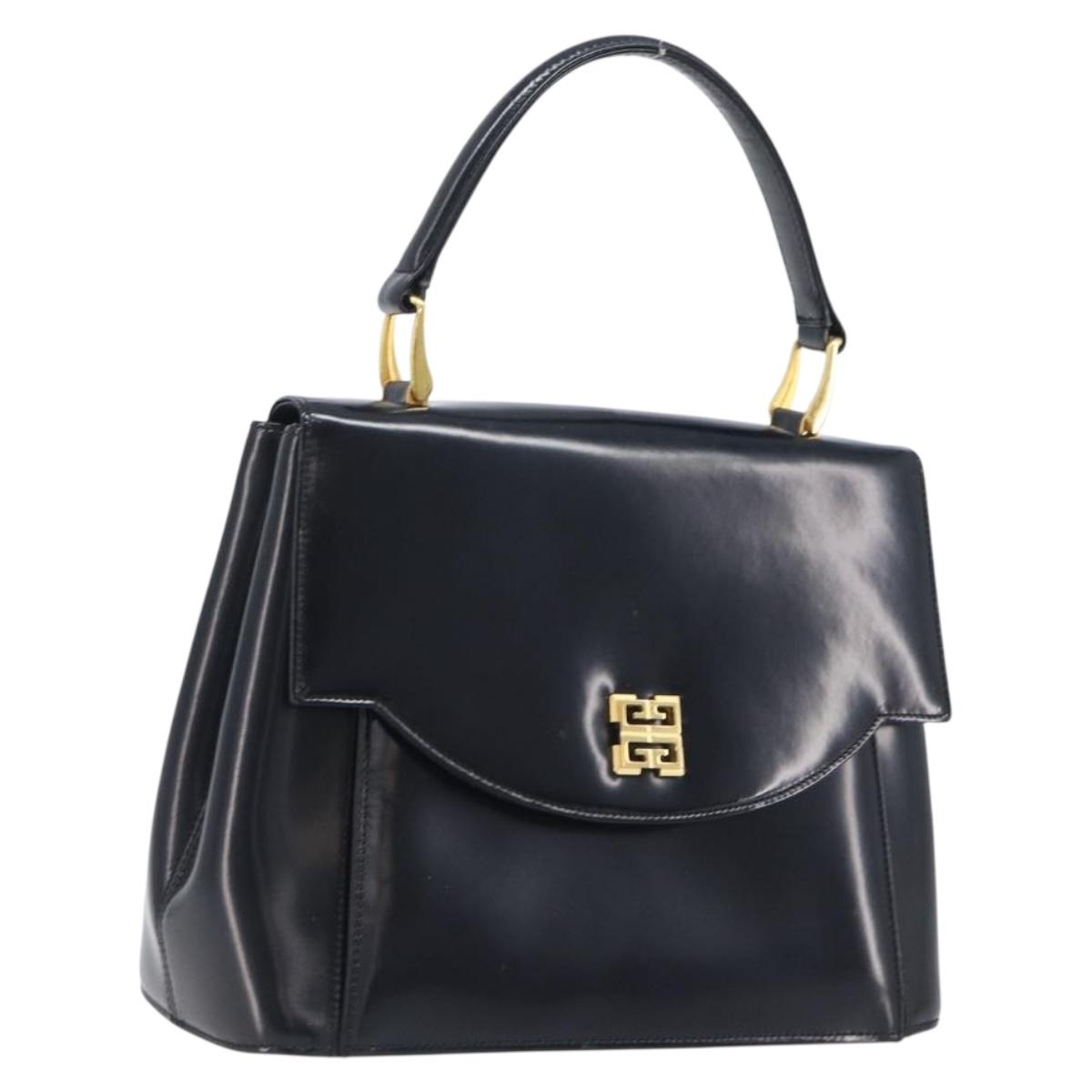GIVENCHY Hand Bag Leather Black Gold Tone Auth 208062